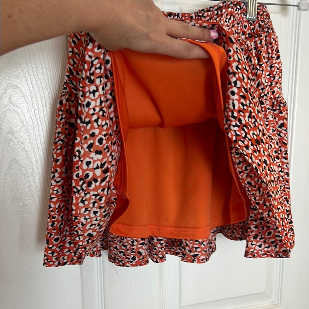 Leopard Orange Mini Skater Skirt with Tiered Design - Picture 5 of 6